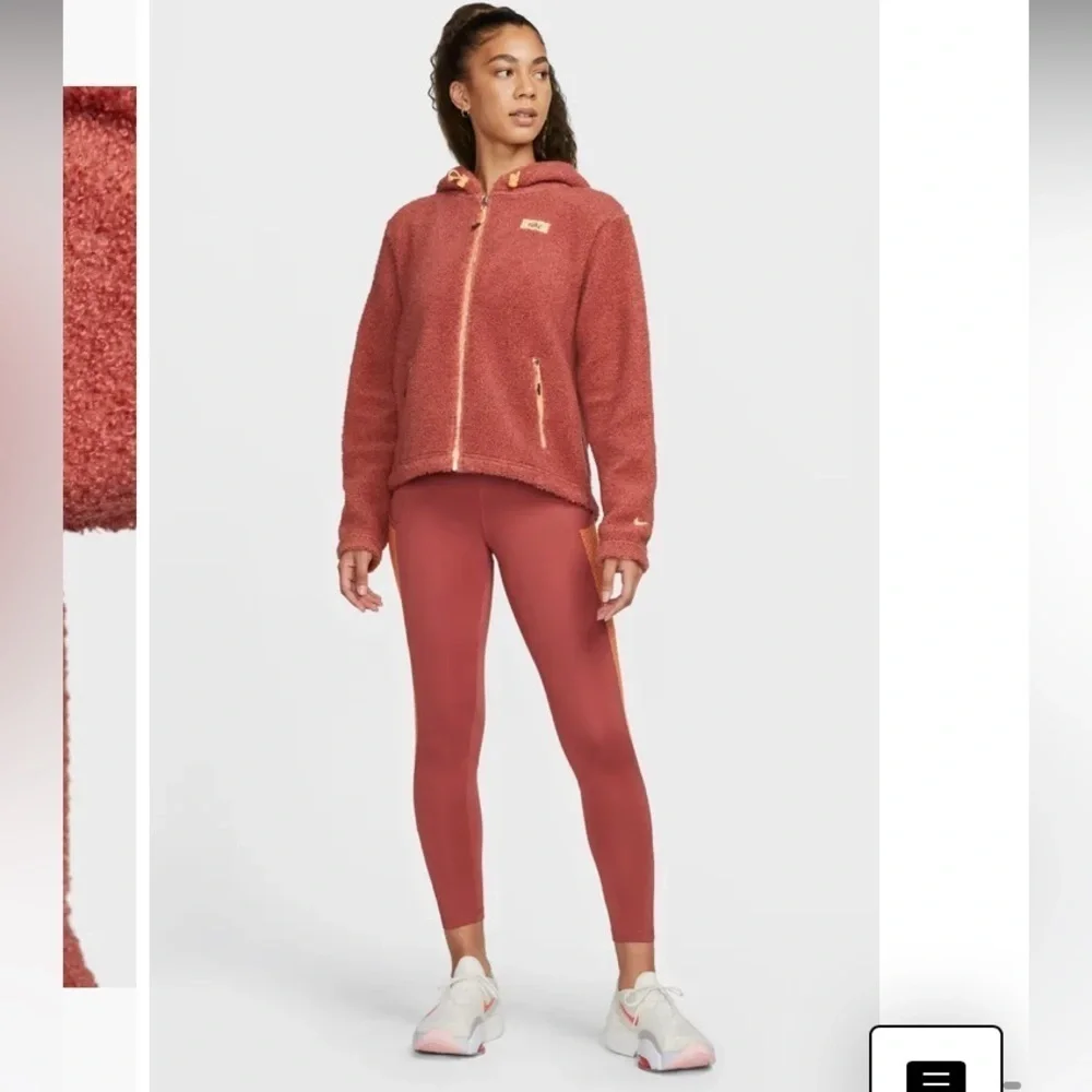 Nike Therma-Fit Faux Fur Full Zip Light Pink Hoodie Active Running Jacket 1X