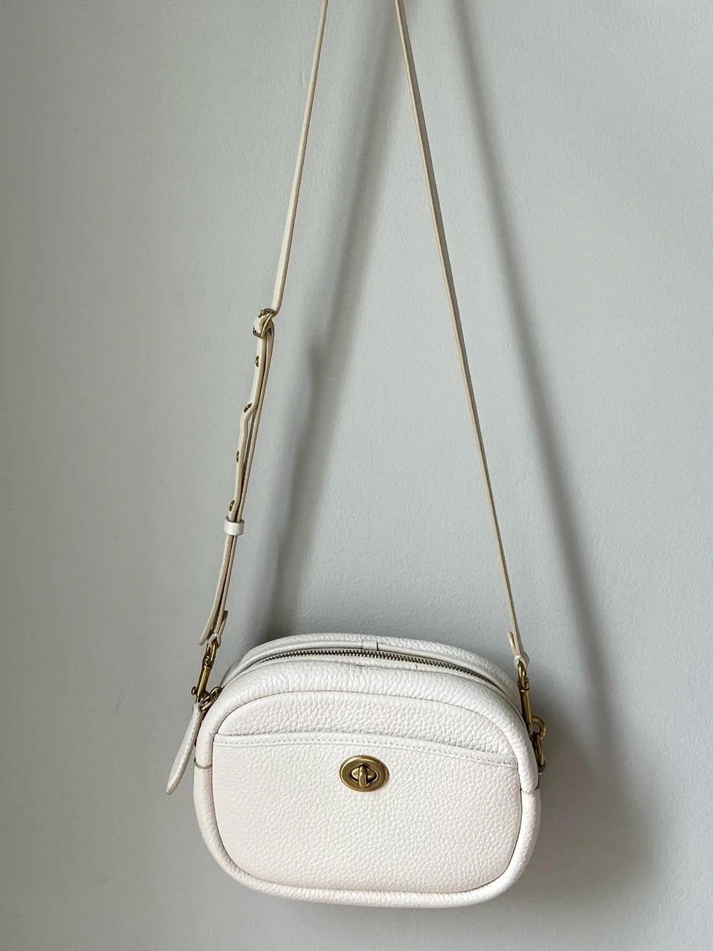 Coach Cream Pebbled Leather Crossbody with Gold Hardware