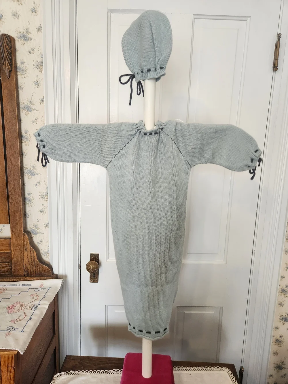 100% American Cashmere Light Blue and Navy Giraffe Baby Sacque One Size