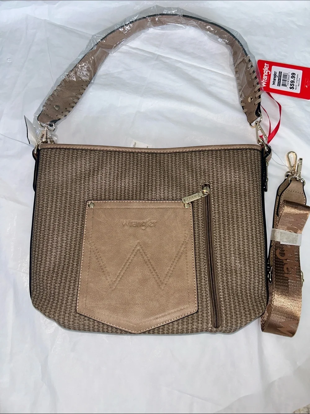 Wrangler by Montana West Leather Weave Hobo w/Convertible Crossbody Guitar Strap