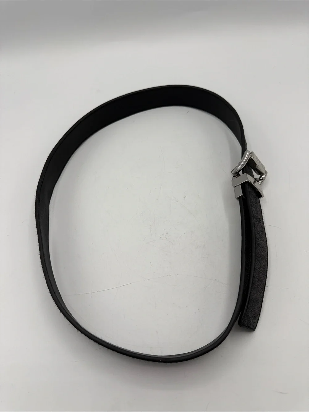 Michael Kors Black Logo Buckle Belt with Silver Hardware