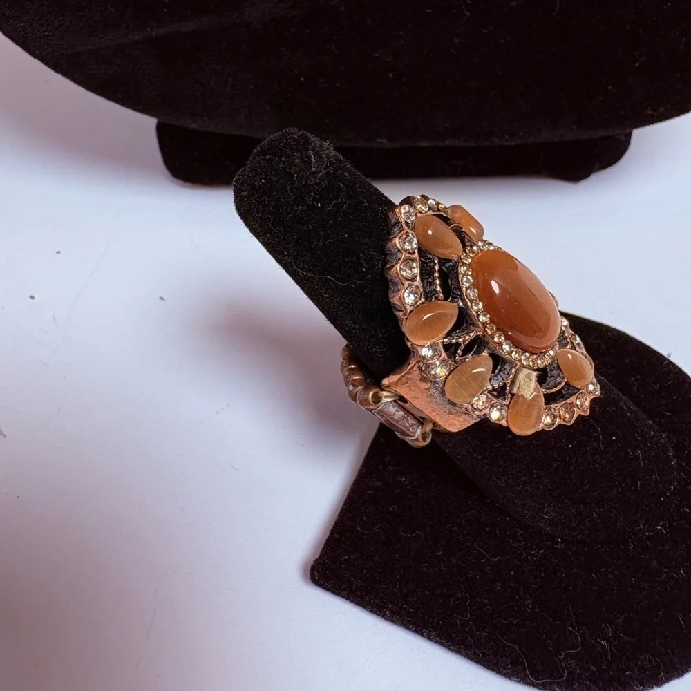 Elegant Brown and Rhinestone Stretch Statement Ring