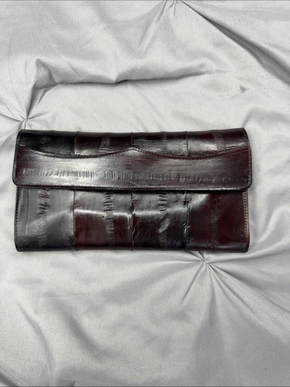 Dark Brown/Burgundy - Eel Skin Leather Patchwork Clutch  - 4x7