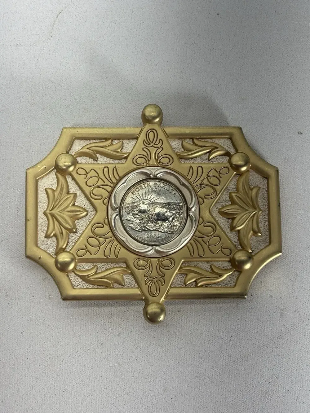 Genuine 2006 North Dakota State Quarter Western Sheriff Star Belt Buckle USA