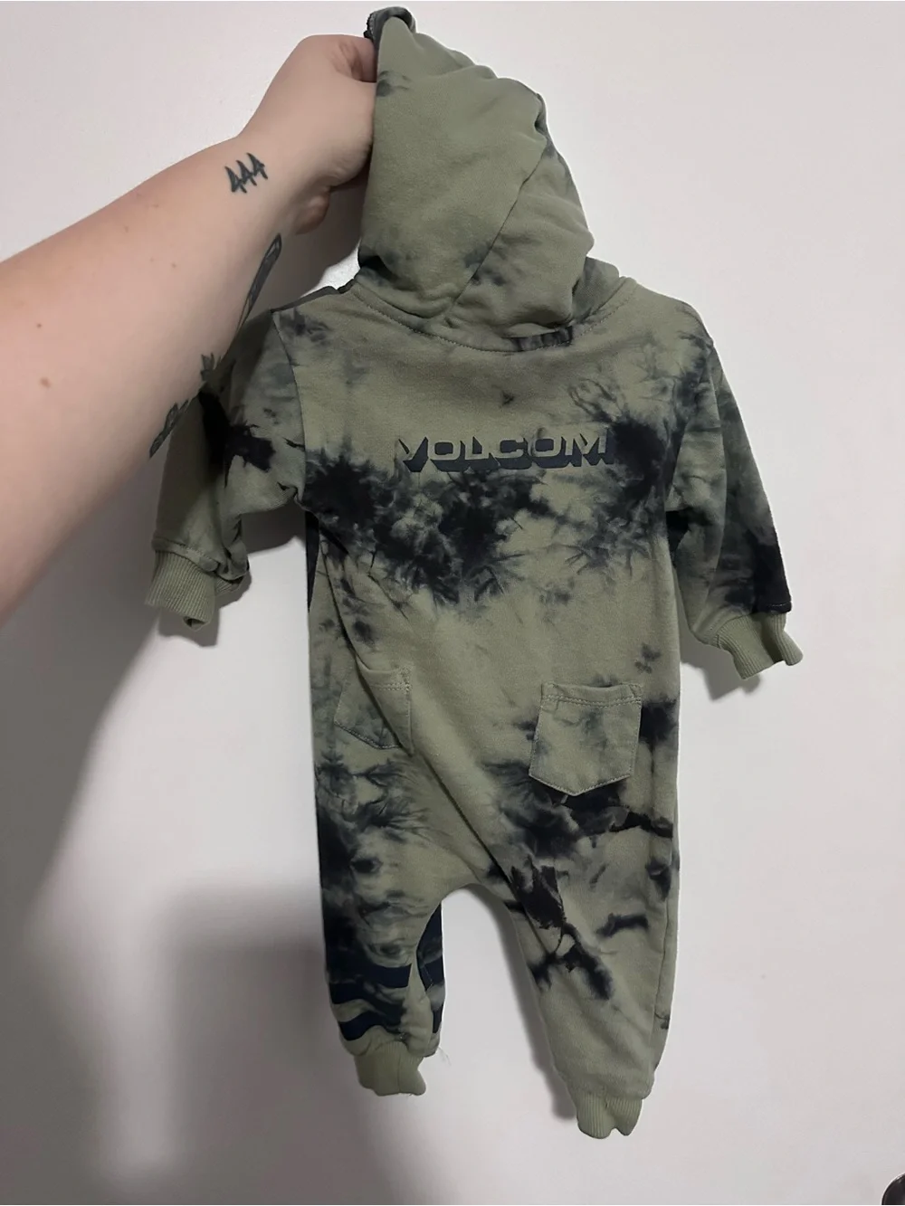 Volcom Olive & Black Tie-Dye Hooded Baby One-Piece