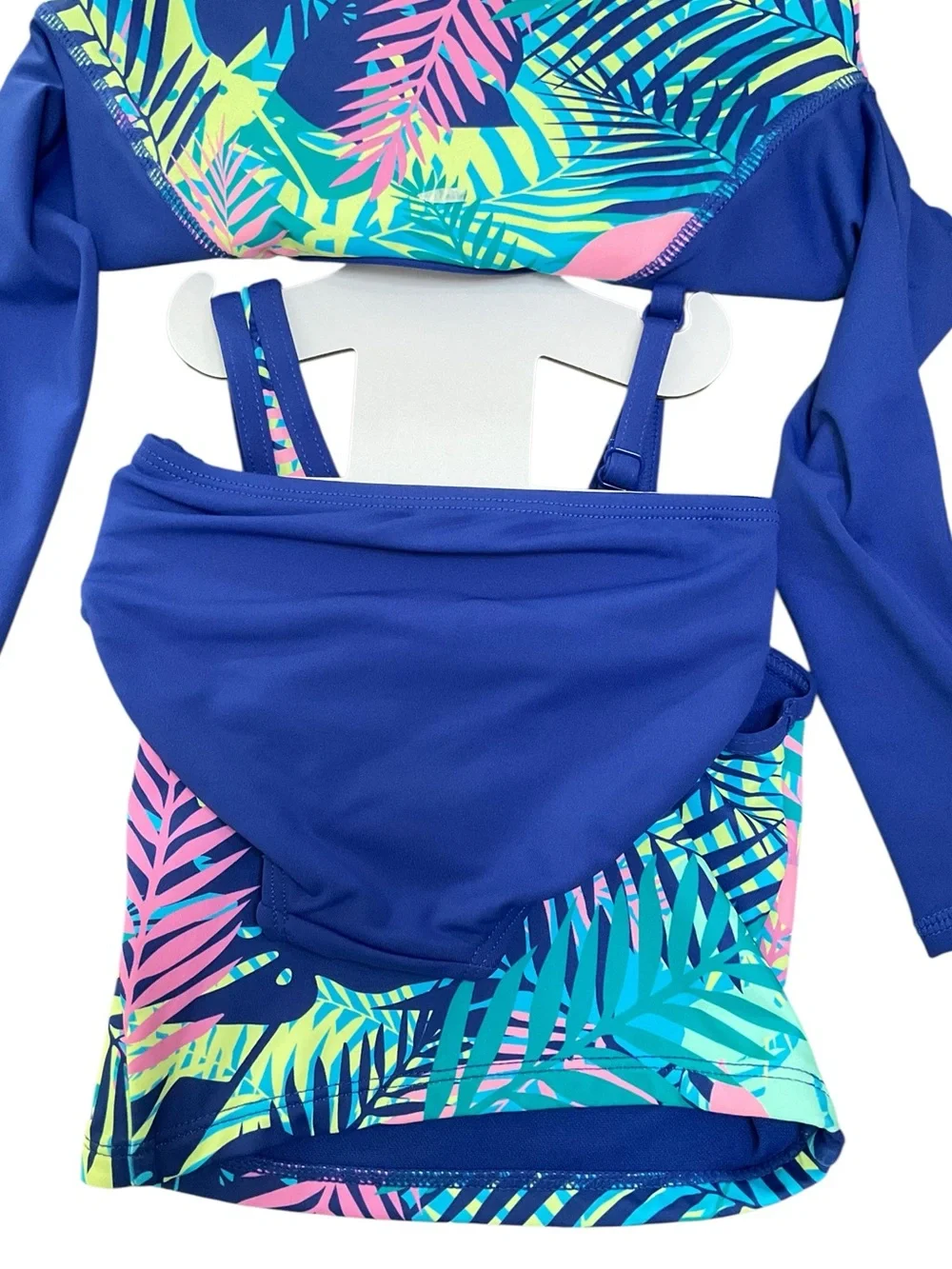 Lands' End Girls' Blue Tropical Rashguard 3 Piece Swim Set Size 2T NWT