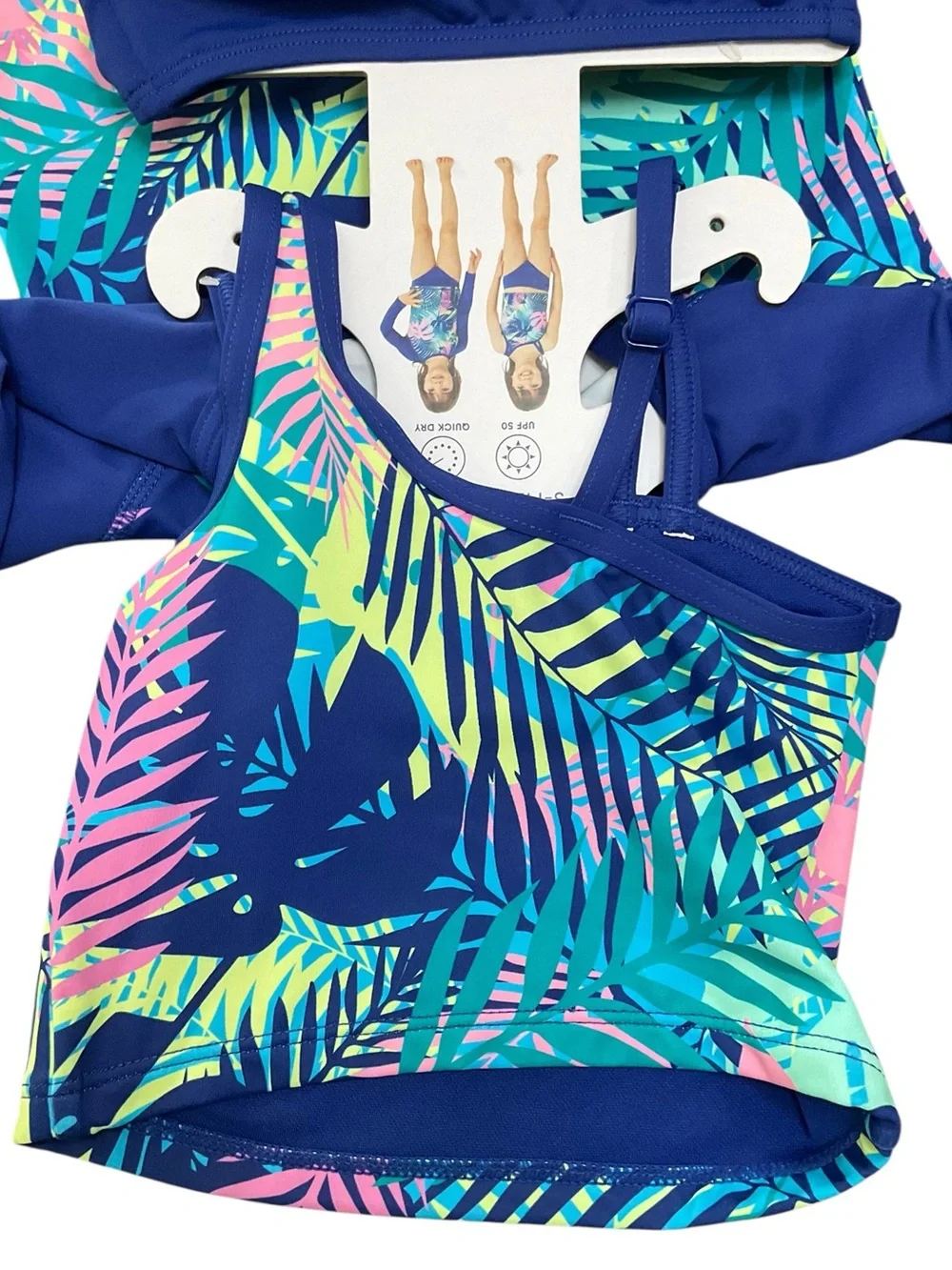 Lands' End Girls' Blue Tropical Rashguard 3 Piece Swim Set Size 2T NWT