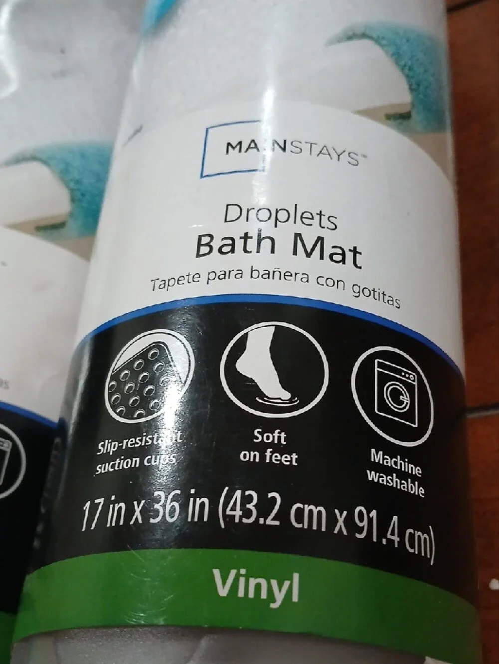 Mainstays Clear/White Droplets Vinyl Bath Mat - Anti-Slip