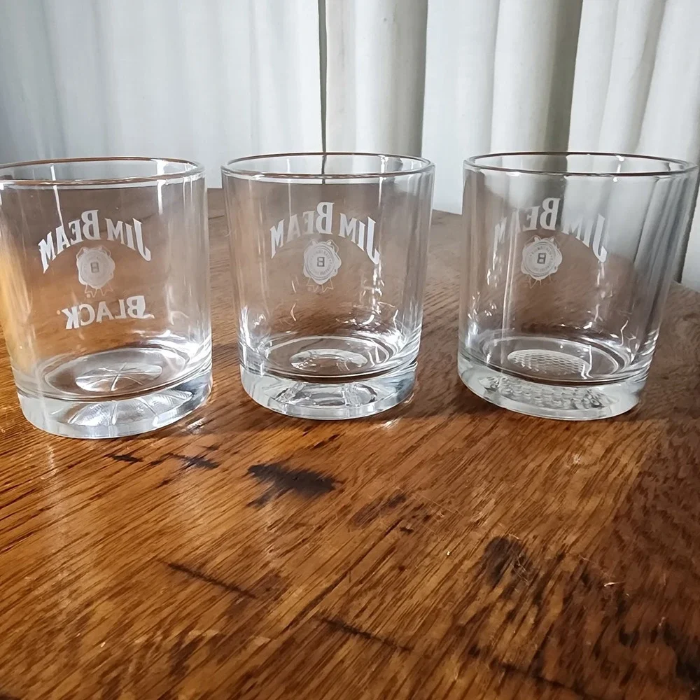 3 Jim Beam Etched Whiskey Glasses - Basketball,Golfball Baseball On bottom