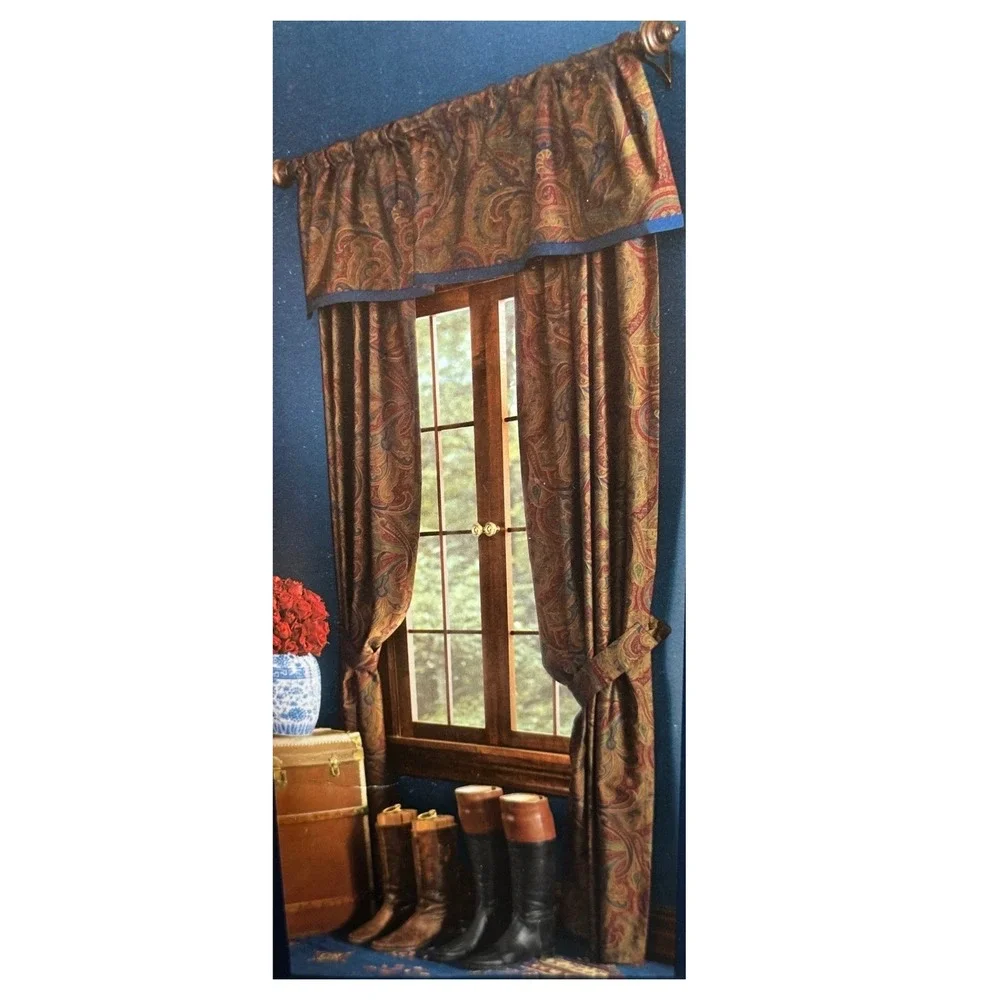 American Living Lichfield Paisley Curtain Panels 84x84 Burgundy Olive Navy 2ct