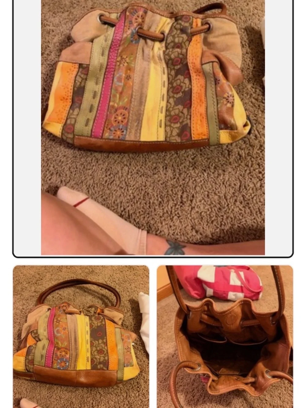 Fossil patchwork striped multicolored satchel