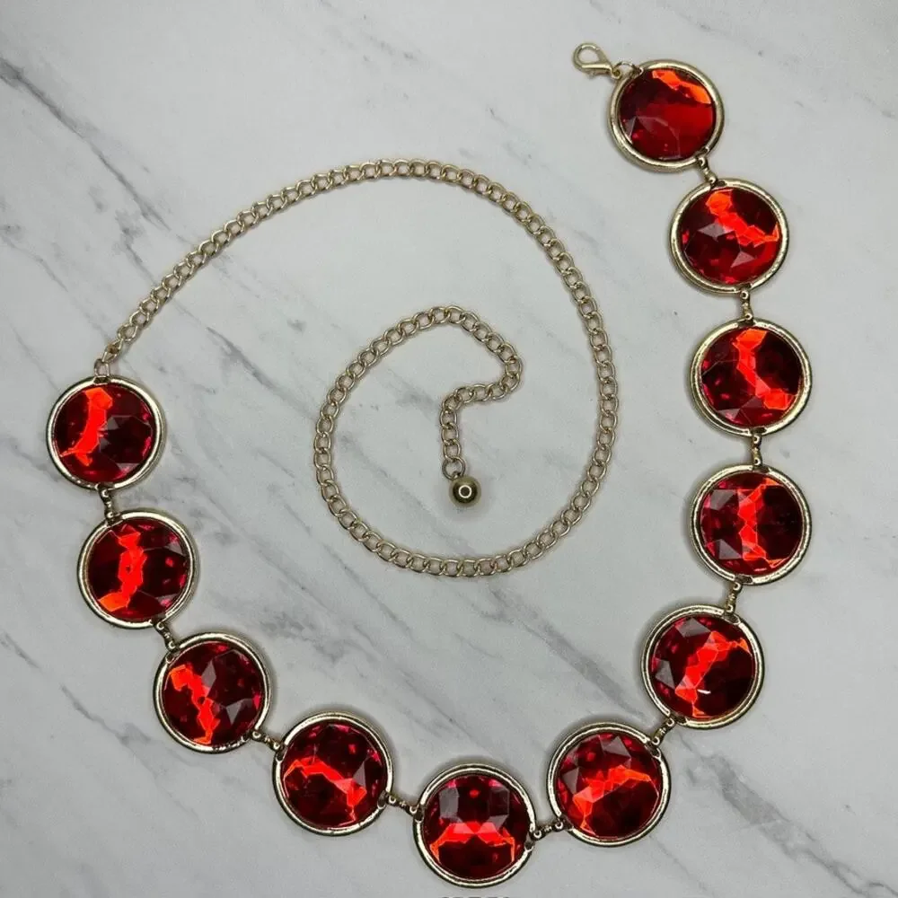 Chunky Red Rhinestone Chain Link Belt One Size (OS) ✨