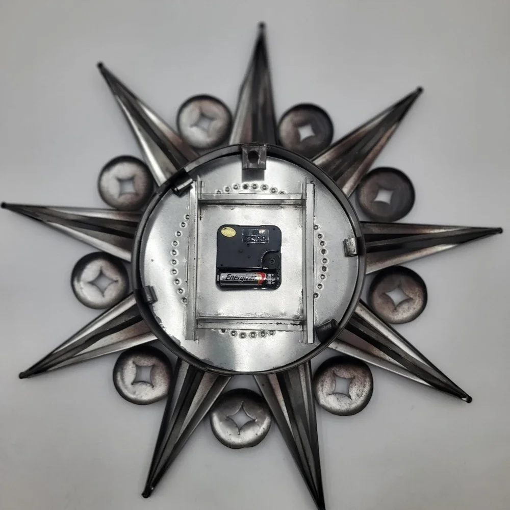 Zelco Vintage Sunburst Wall Clock Black Metal Starburst Mid Century Modern 18in