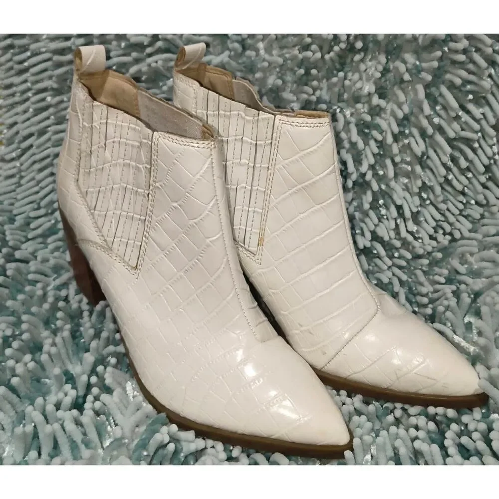 Marc Fisher Rental 2 Chelsea Ankle Boot white crocodile-embossed pointed toe chu
