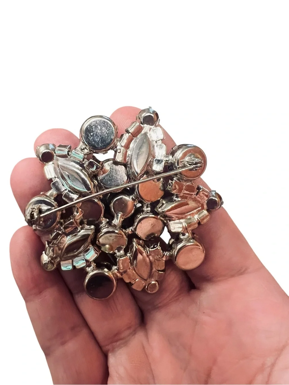 Starburst Rhinestone Brooch VTG Mid-Century Modern Clear Silver Tone Cluster