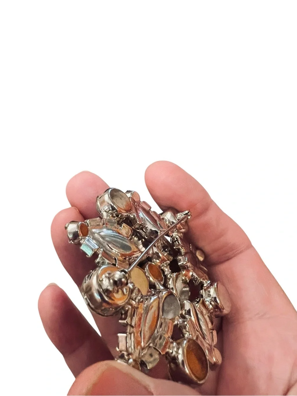 Starburst Rhinestone Brooch VTG Mid-Century Modern Clear Silver Tone Cluster
