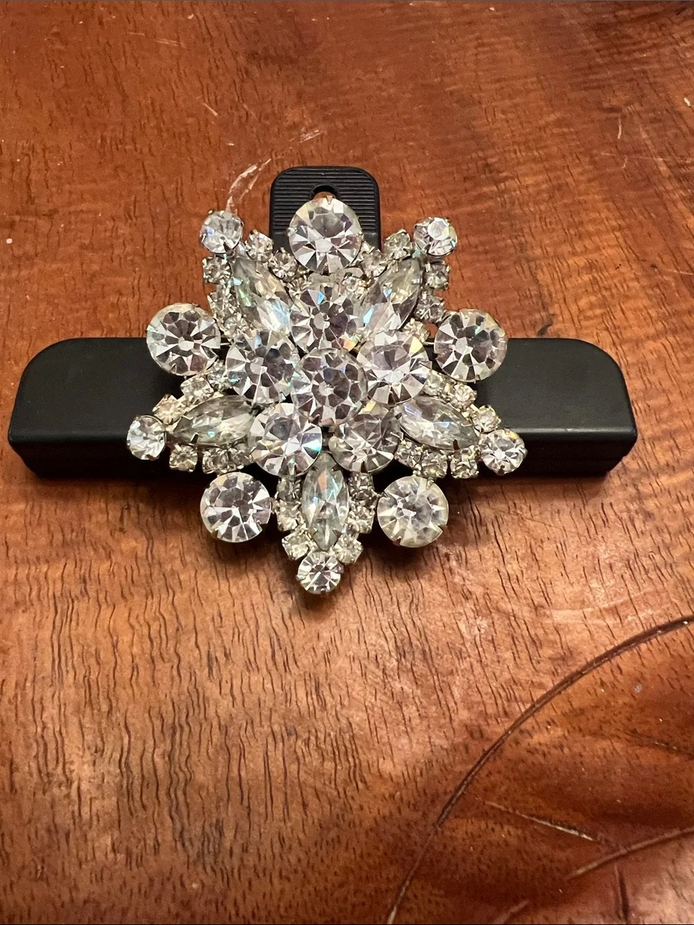 Starburst Rhinestone Brooch VTG Mid-Century Modern Clear Silver Tone Cluster