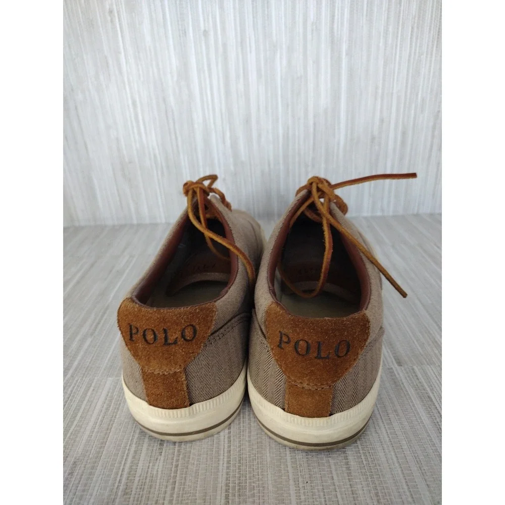 Polo Ralph Lauren Vaughn Chambray Herringbone Sport Brown Shoes Men 8.5D Lace Up