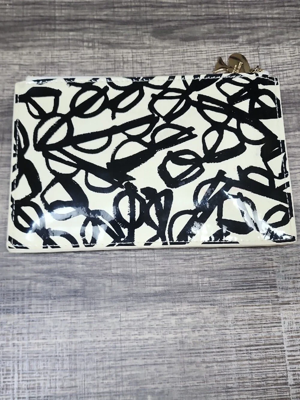 kate spade Black and White Scribble Patent Clutch Wallet