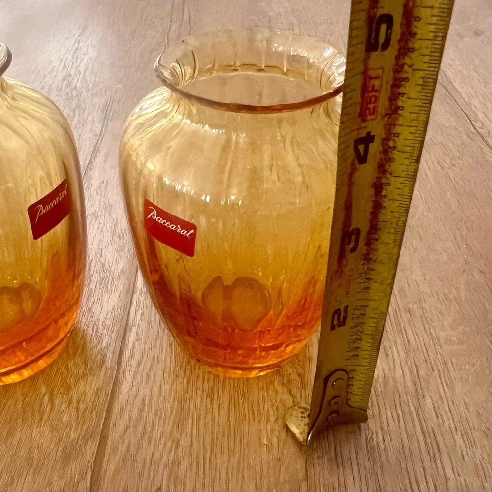 2 PCs BACCARAT Crystal Glass Vase‎ Amphora Orange Original Label Signed NWT 4.5”