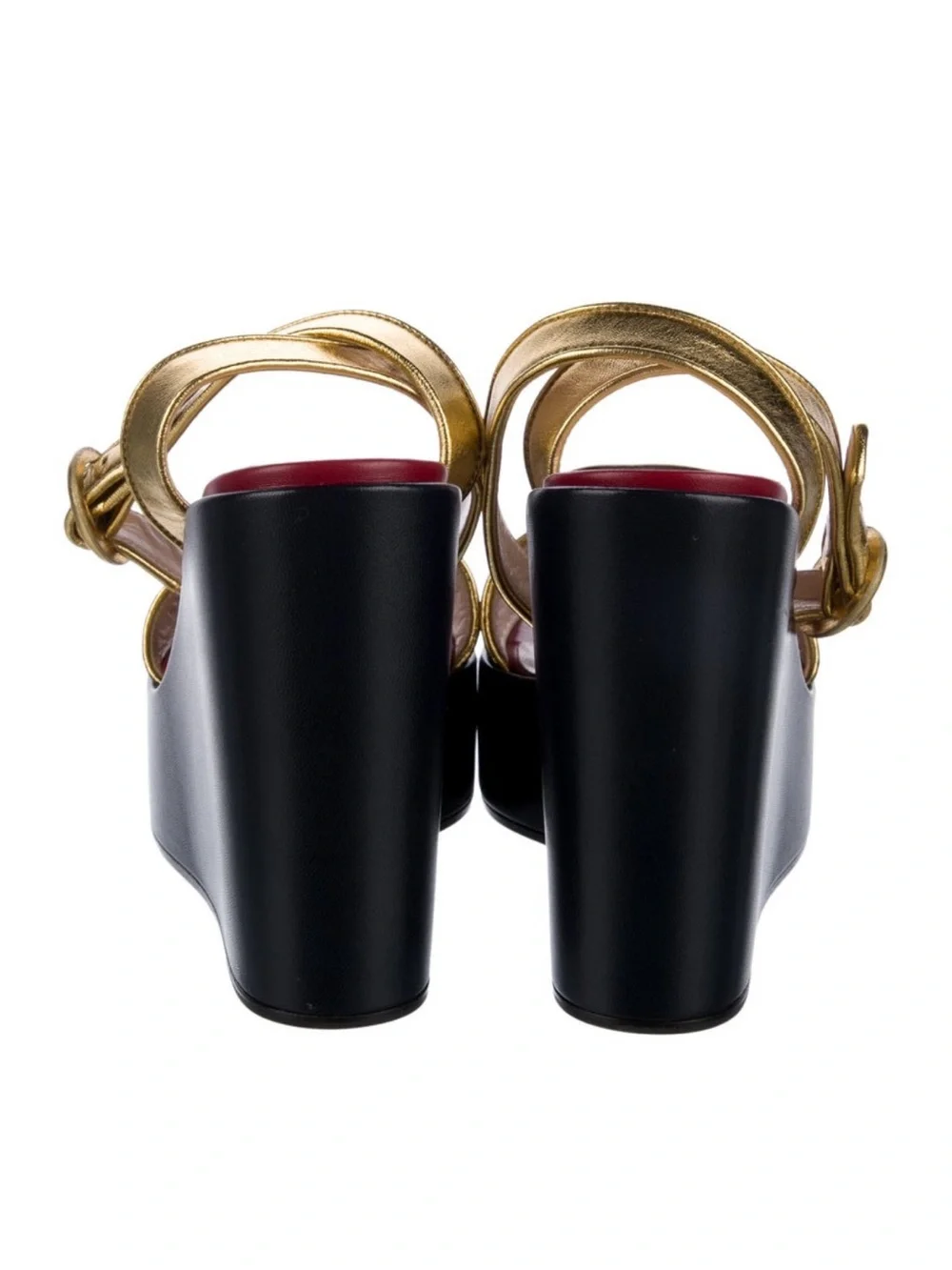 Gucci- NIB! Sylvie Web Platform Wedge Sandals w/ Gold Ankle Strap/Red Stripe- 7
