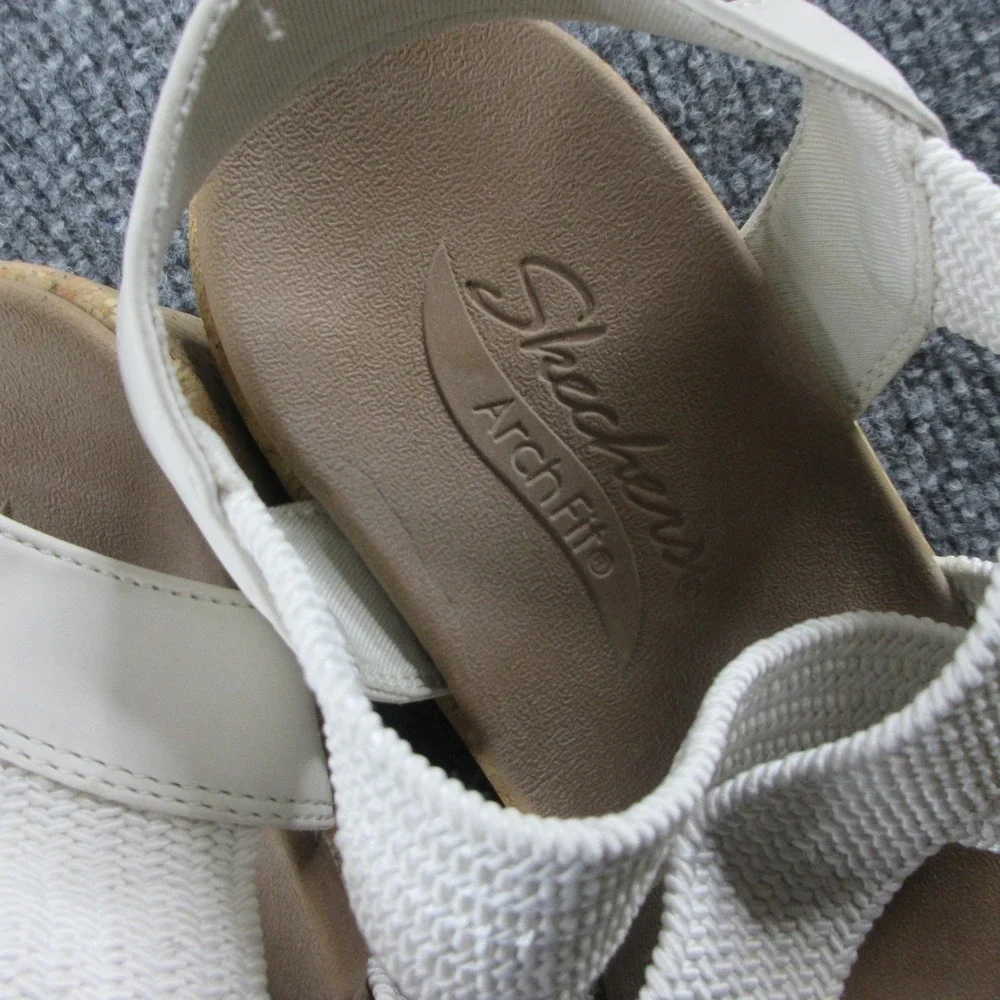 Skechers Arch Fit Sandals Womens Size 8.5? White Strappy Wedge Comfort Platform
