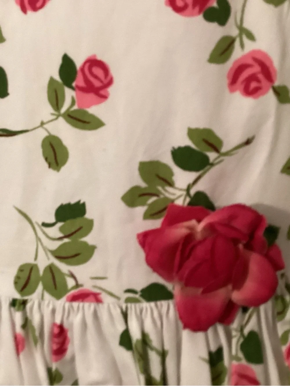 100% Cotton Plum Pudding White Floral Rose Print Girls' Dress with Pink Accents