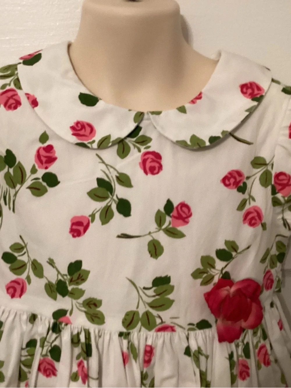 100% Cotton Plum Pudding White Floral Rose Print Girls' Dress with Pink Accents