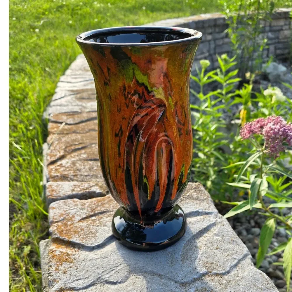 Vintage Signed MCM Fat Lava Style California Pottery Drip Vase Made in USA