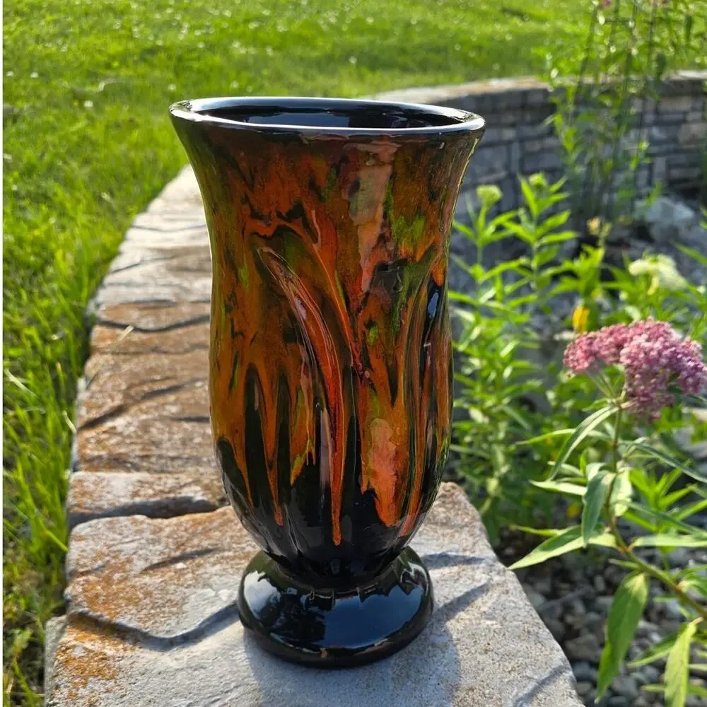 Vintage Signed MCM Fat Lava Style California Pottery Drip Vase Made in USA