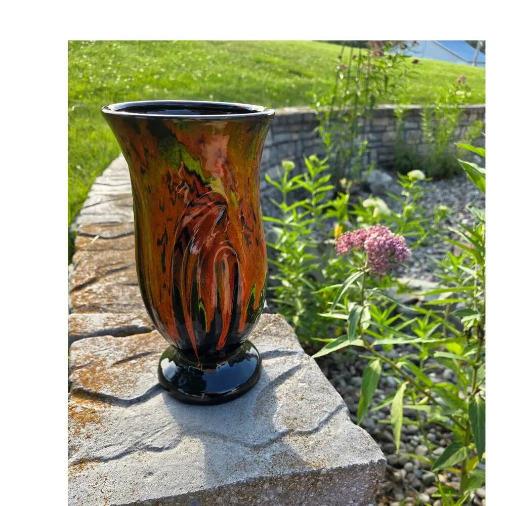 Vintage Signed MCM Fat Lava Style California Pottery Drip Vase Made in USA