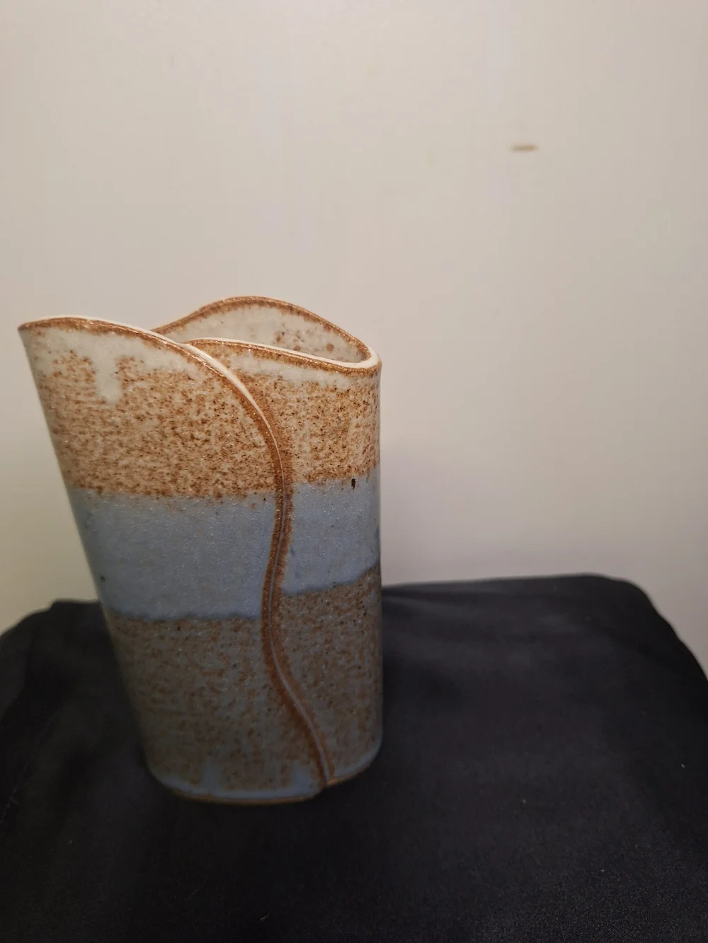 Handmade Ceramic Vase in Speckled Brown and Light Blue 6.5