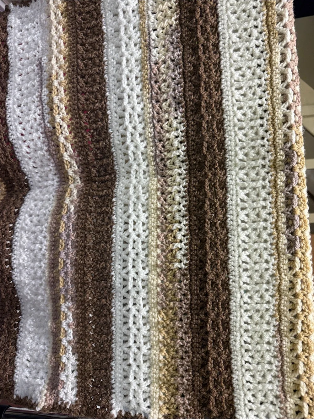Handmade Brown and Cream Striped Crochet Throw Blanket