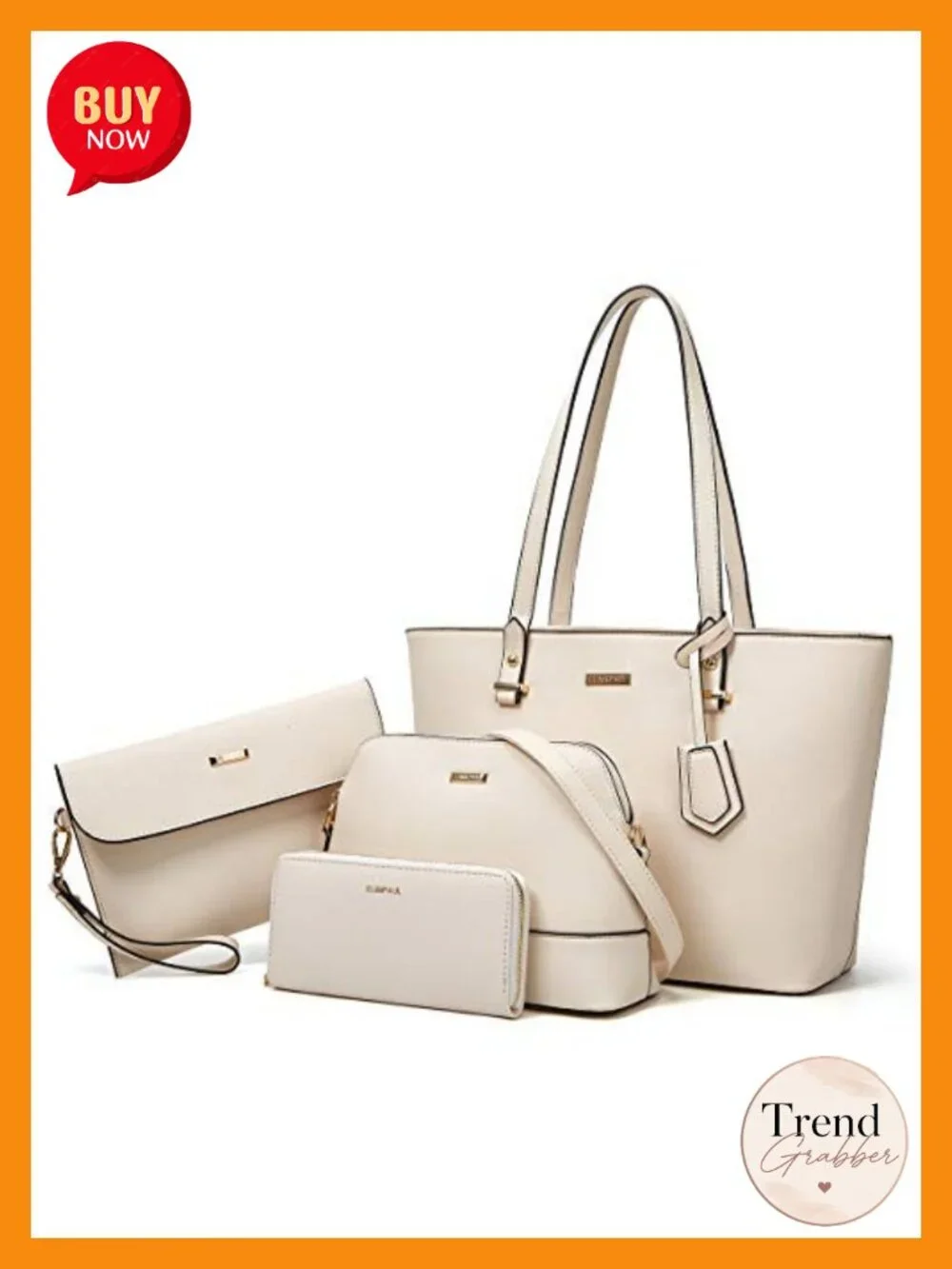 Synthetic Leather Satchel Handbag Set 4pcs Tote Shoulder Crossbody Wallet Clutch