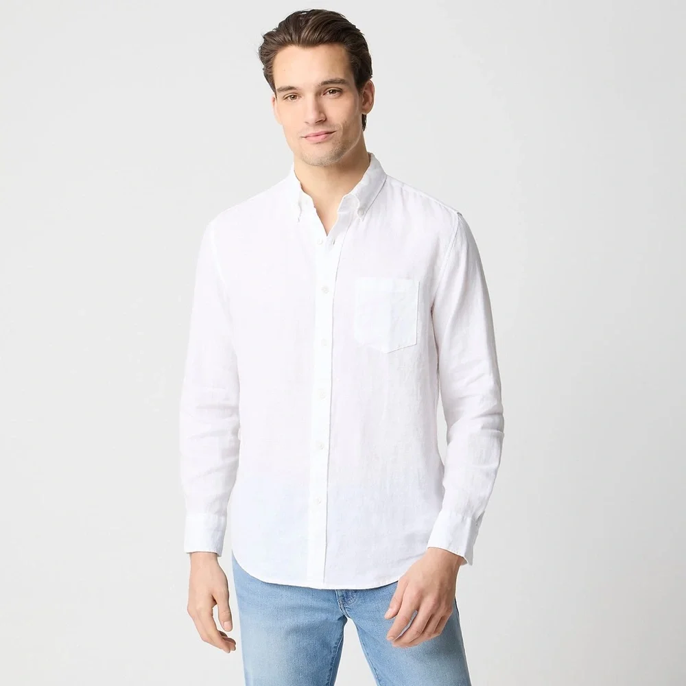 EUC J.Crew White Slim linen-blend shirt Hole Underarms Sz S