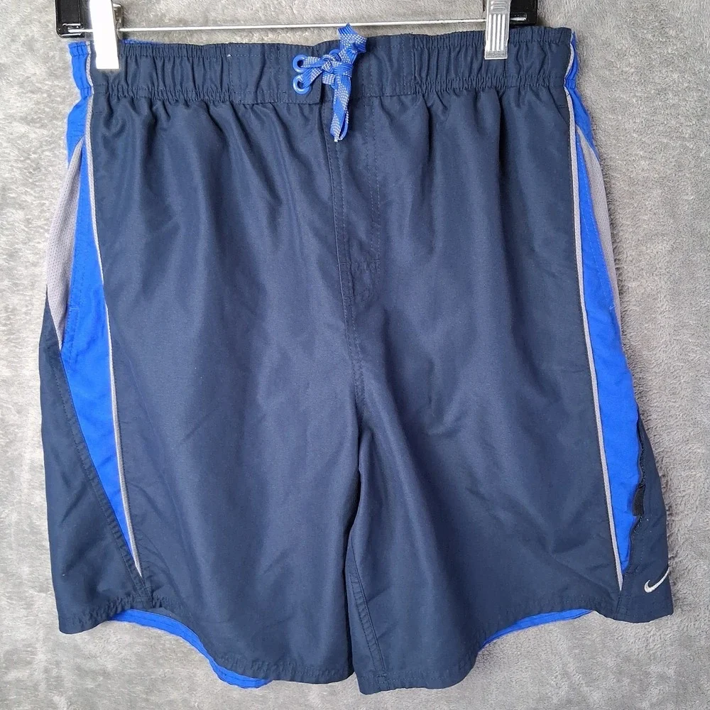 Nike Volley Swim Shorts Men Size Large X 8.5 Blue Drawstring Pockets Mesh Lined
