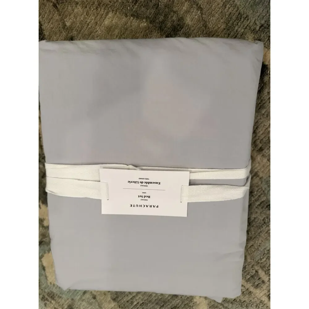 PARACHUTE Percale 4 Piece Sheet Set Light Grey Cotton- King Sz NWT $300