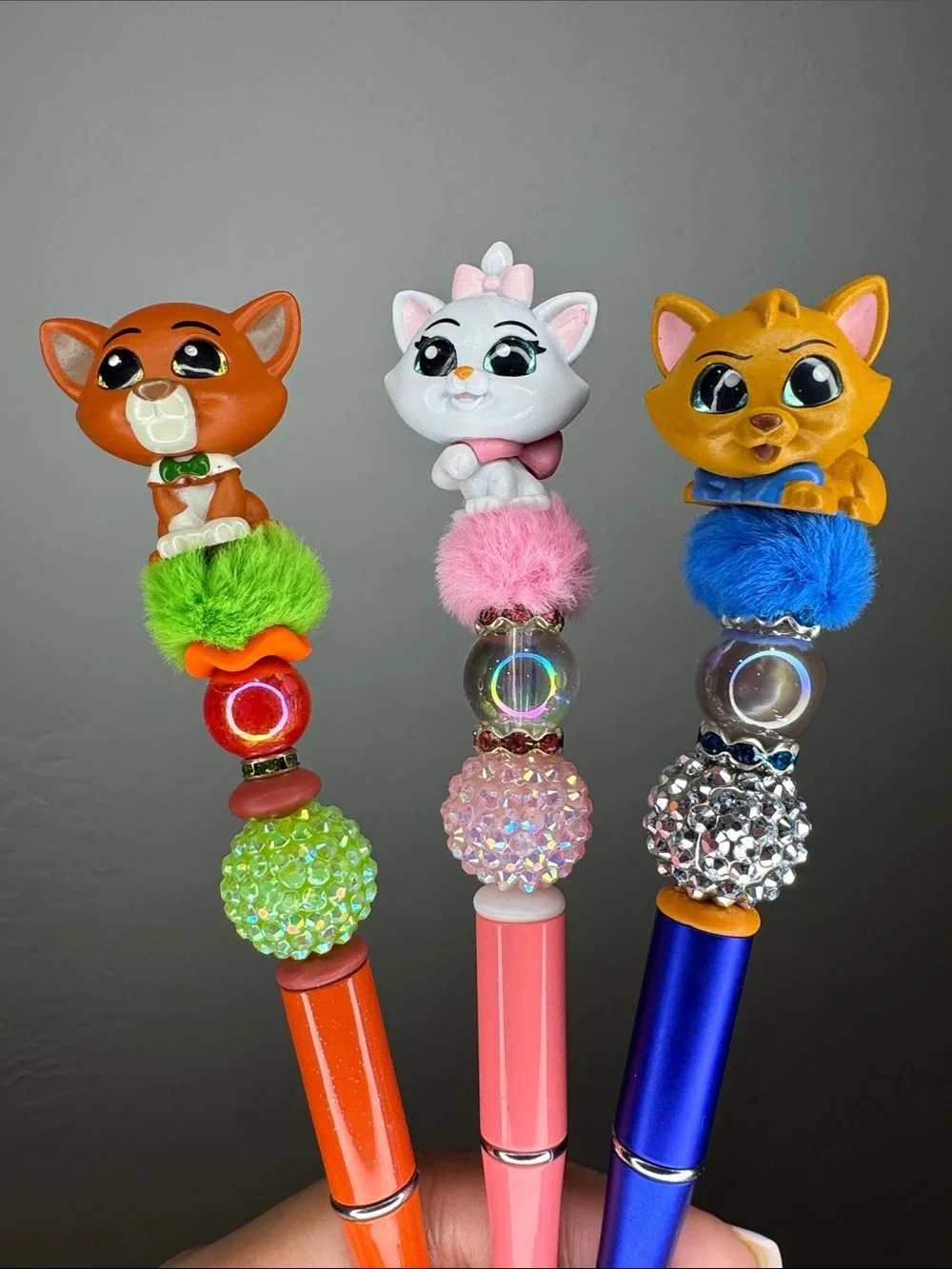 Cute Cat Pom-Pom Ballpoint Pen Set - Pink, Orange, Blue