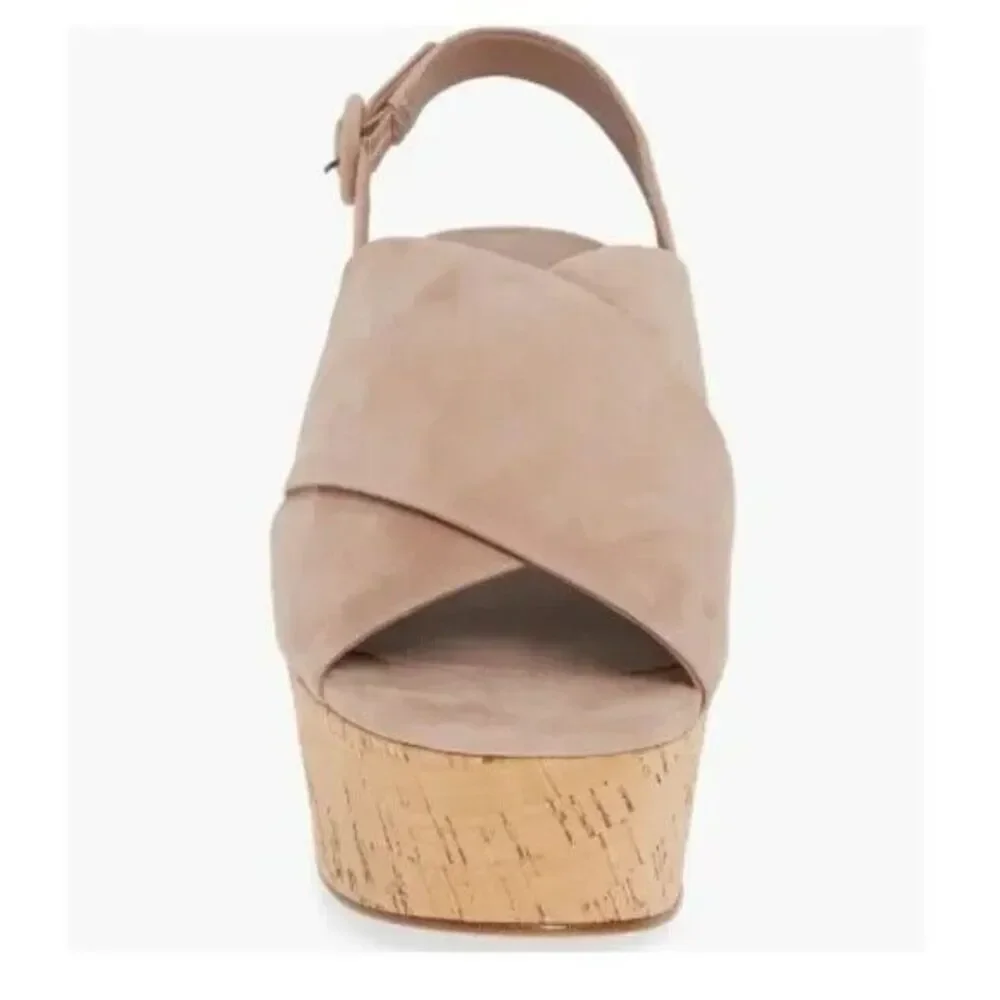 Diane von Furstenberg Juno Suede Slingback Wedge Sandals Beige Women's Size 10 M
