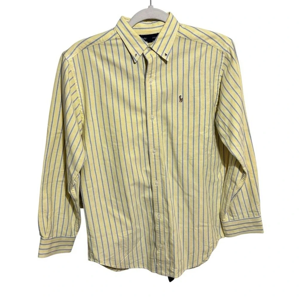 Vintage Polo Ralph Lauren Men's Striped Button-Up‎ Shirt Yellow Size 16