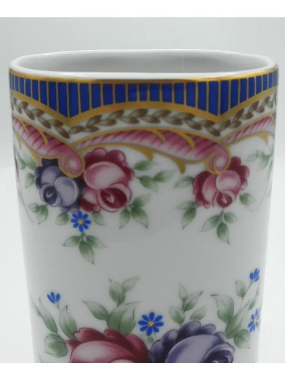 Lefton Porcelain Bud Vase Hand Painted Flowers Red Purple Blue Vintage 1992