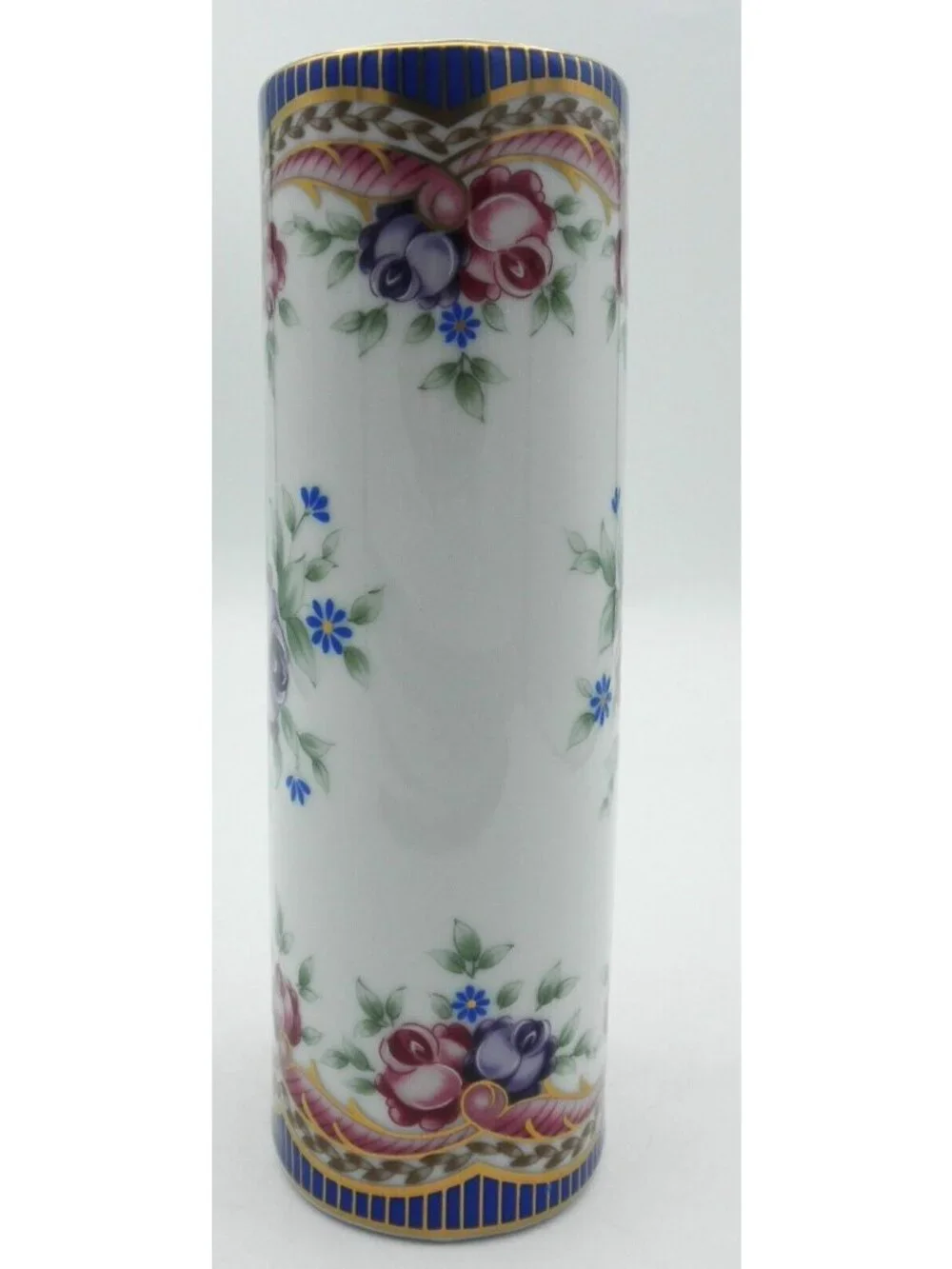 Lefton Porcelain Bud Vase Hand Painted Flowers Red Purple Blue Vintage 1992