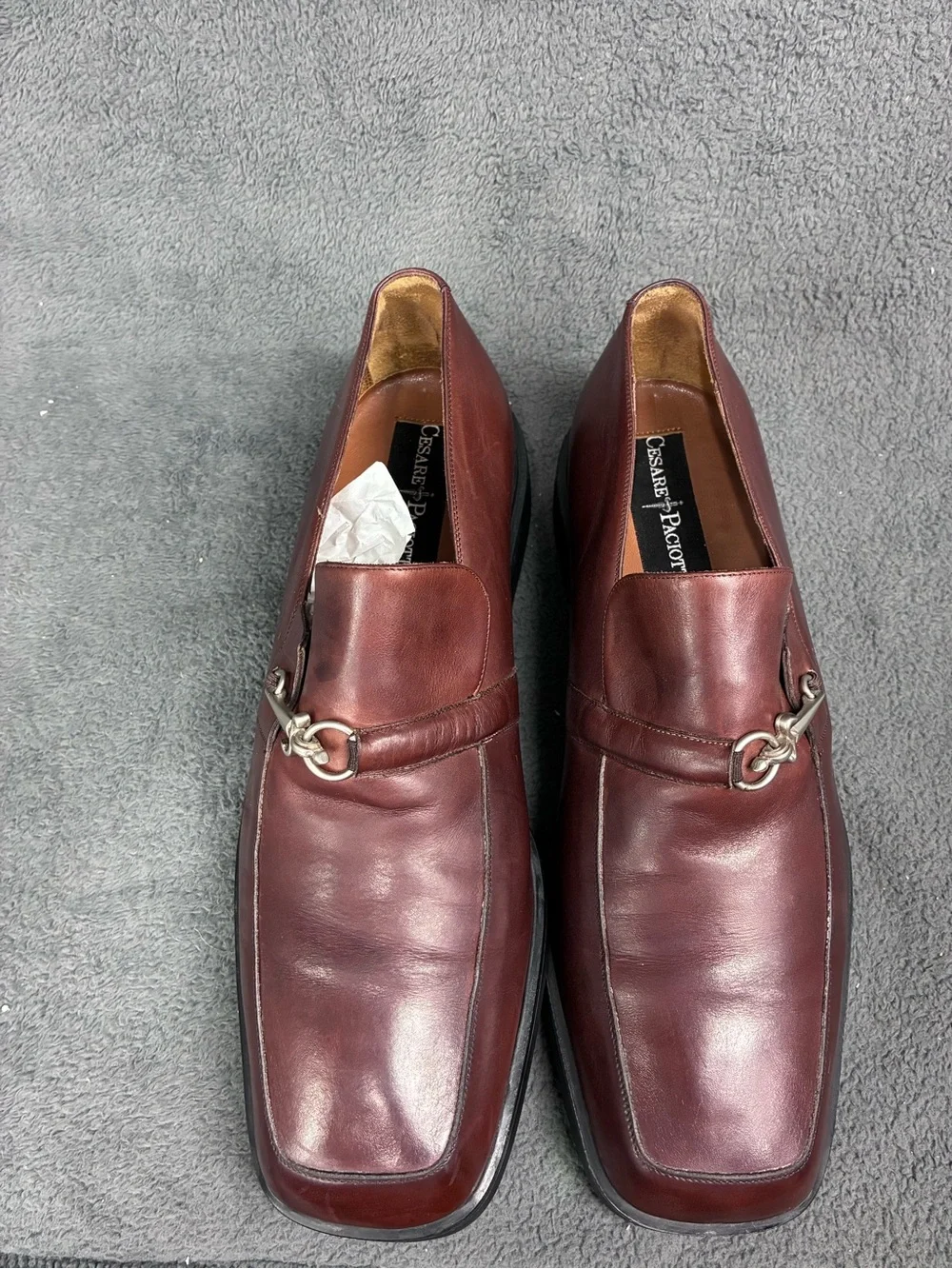 CESARE PACIOTTI Men's Brown Leather Horsebit Loafer  Square Toe. Size 10