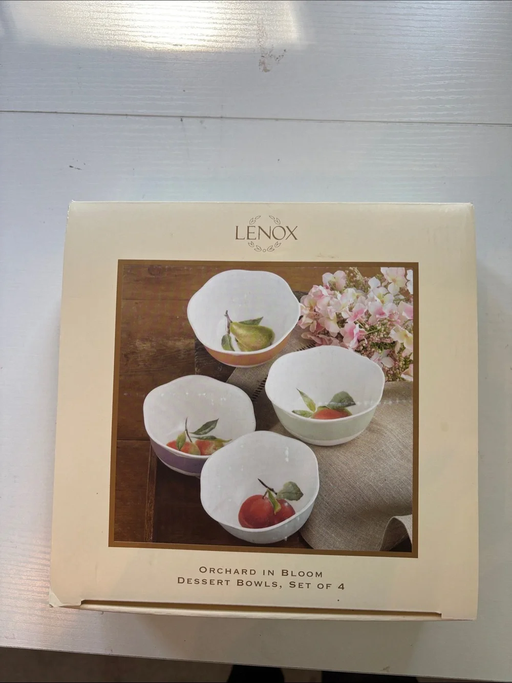Lenox Orchard in Bloom White Fruit Motif Dessert Bowls - Set of 4