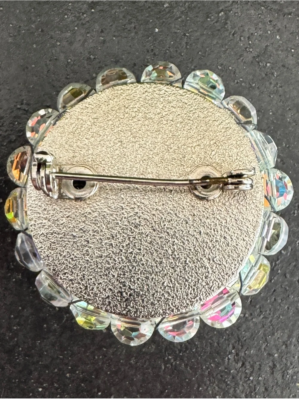 Vintage 50s Retro Aurora Borealis Glass Bead Clear Rhinestone Cluster Brooch