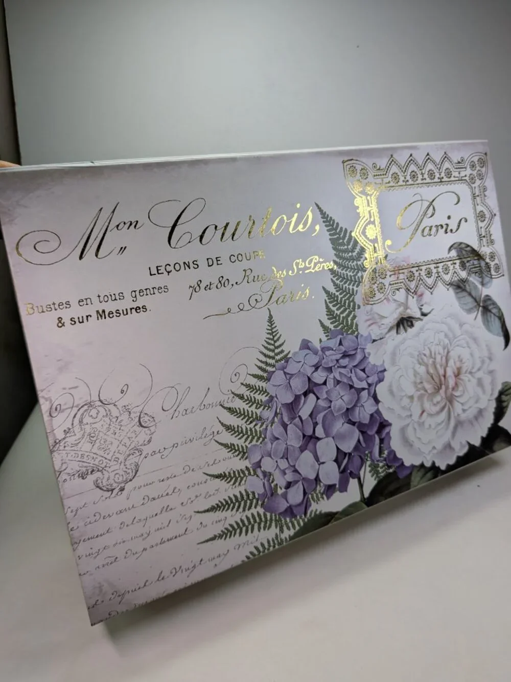 Paris Dressmaker Storage Box Large Hydrangea Peony Gold Metallic Floral Art