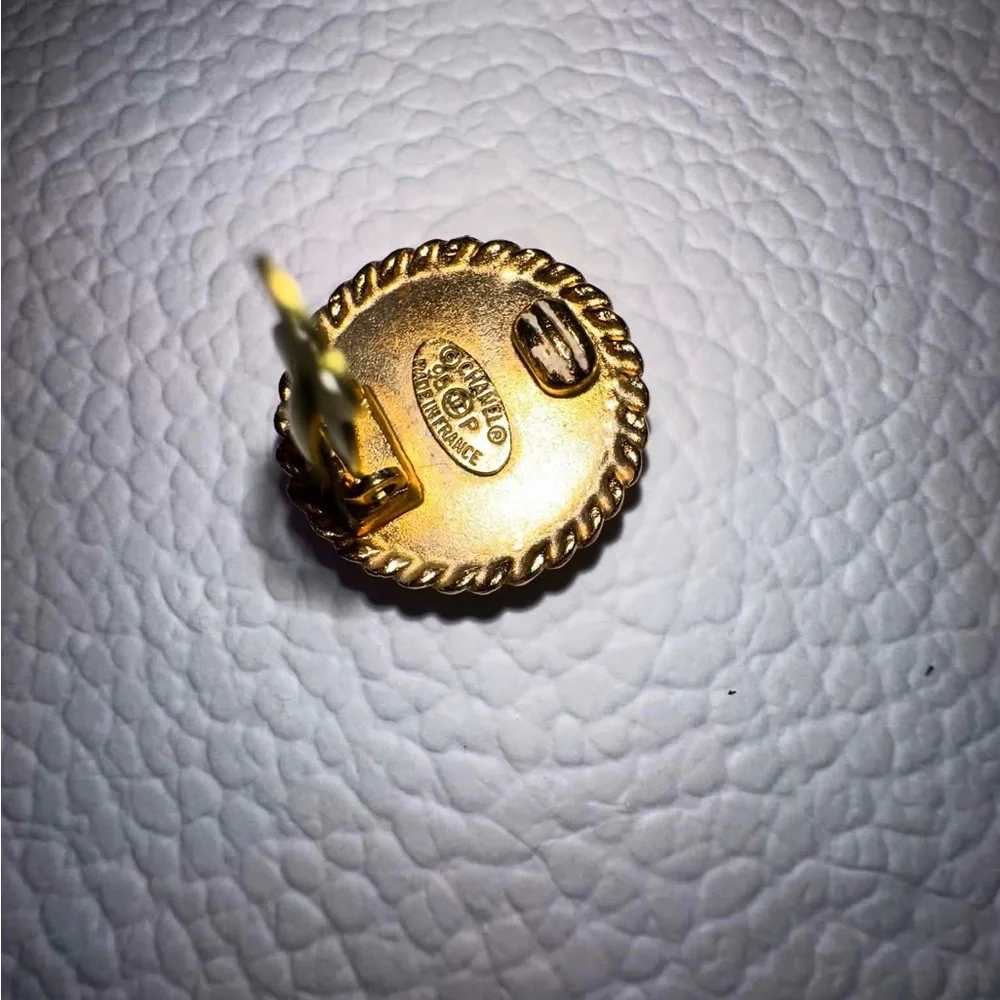 CHANEL Gold and Black Enamel CC Rope-Trim Button Earrings