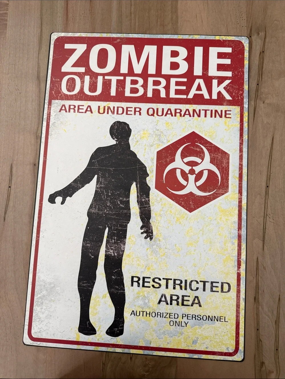 Zombie Outbreak Wall Sign - Red & Black Quarantine Decor