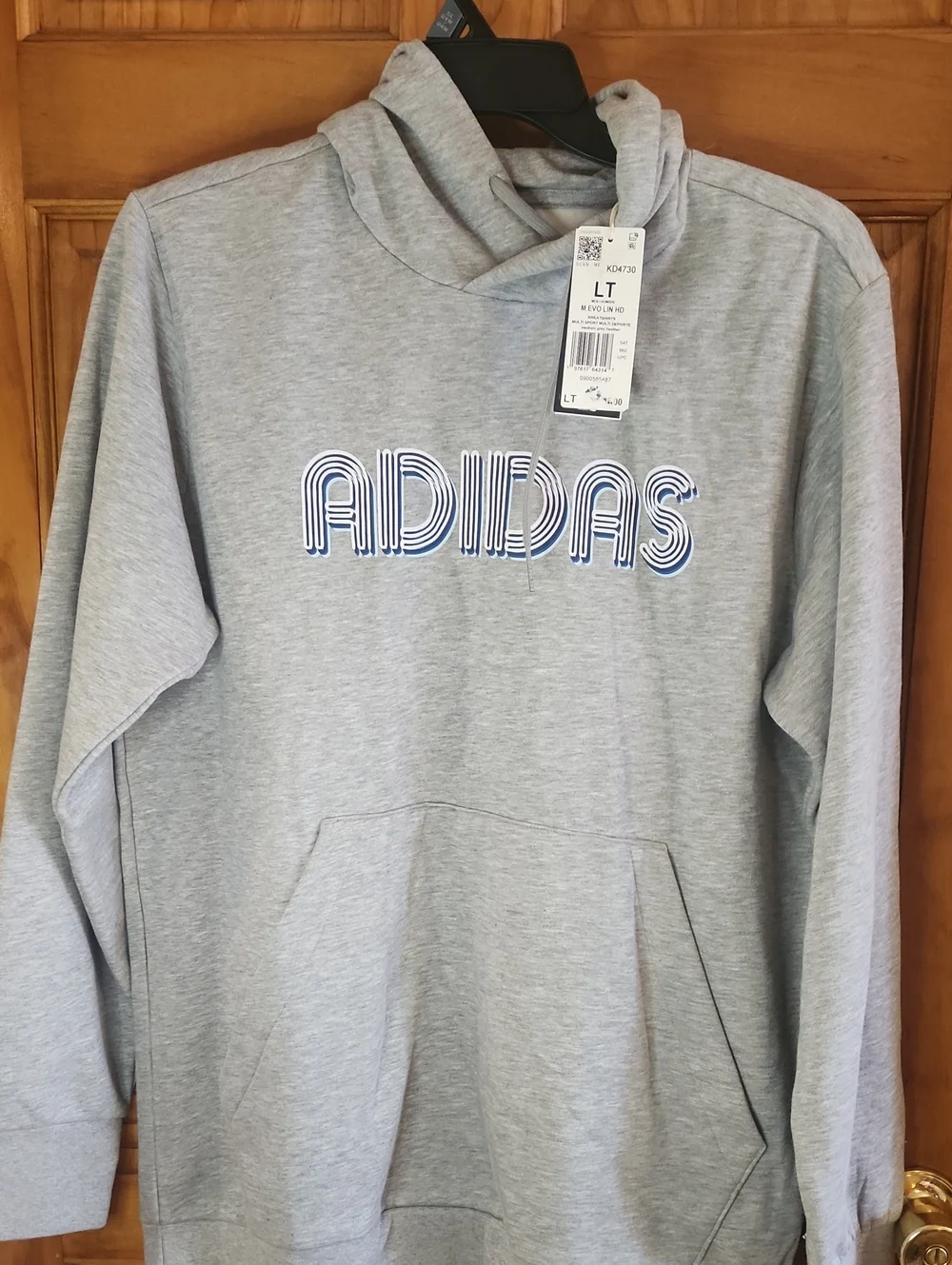 adidas Men’s Light Gray Zip-Up Style Hoodie with Blue Logo