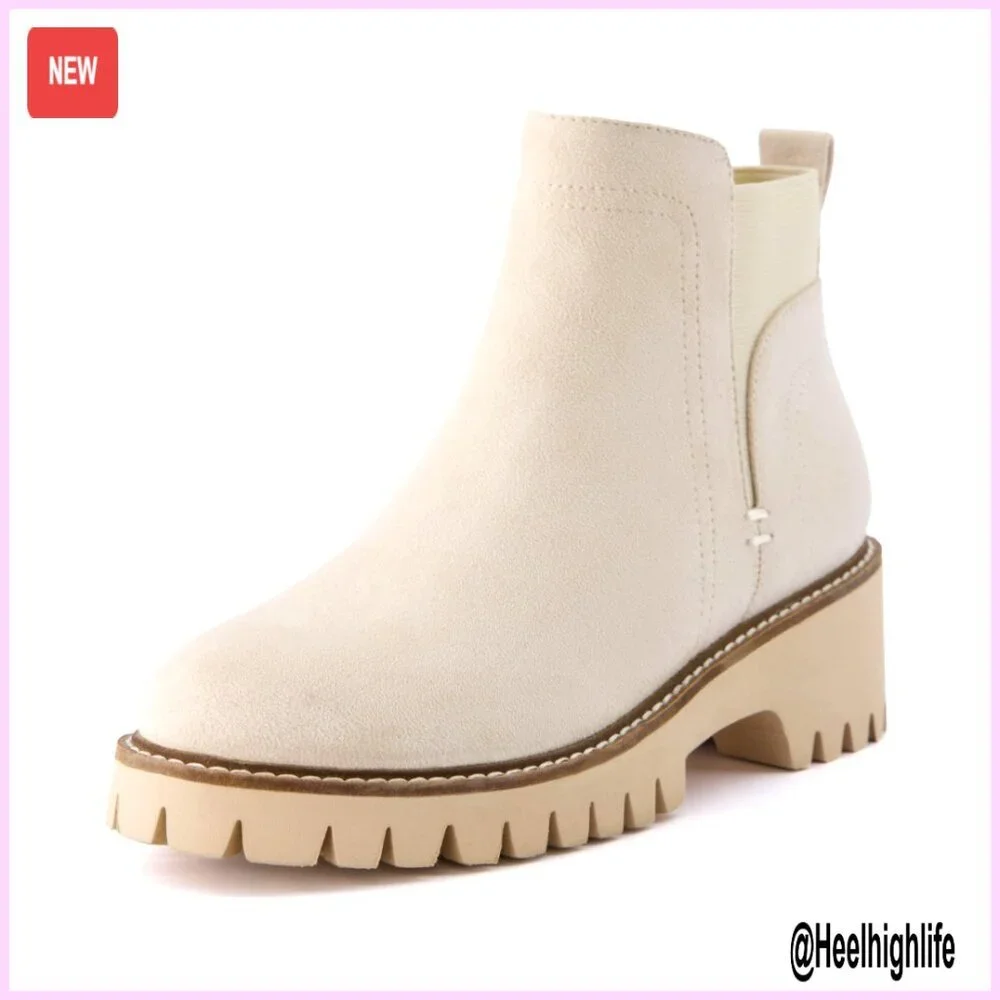Pull-On Chelsea Ankle Boots with Lug Sole, Lightweight Vegan Suede